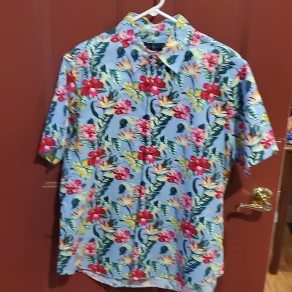 Ralph Lauren blue tropical floral Hawaiin shirt size XL 100 percent cotton - Picture 2 of 10